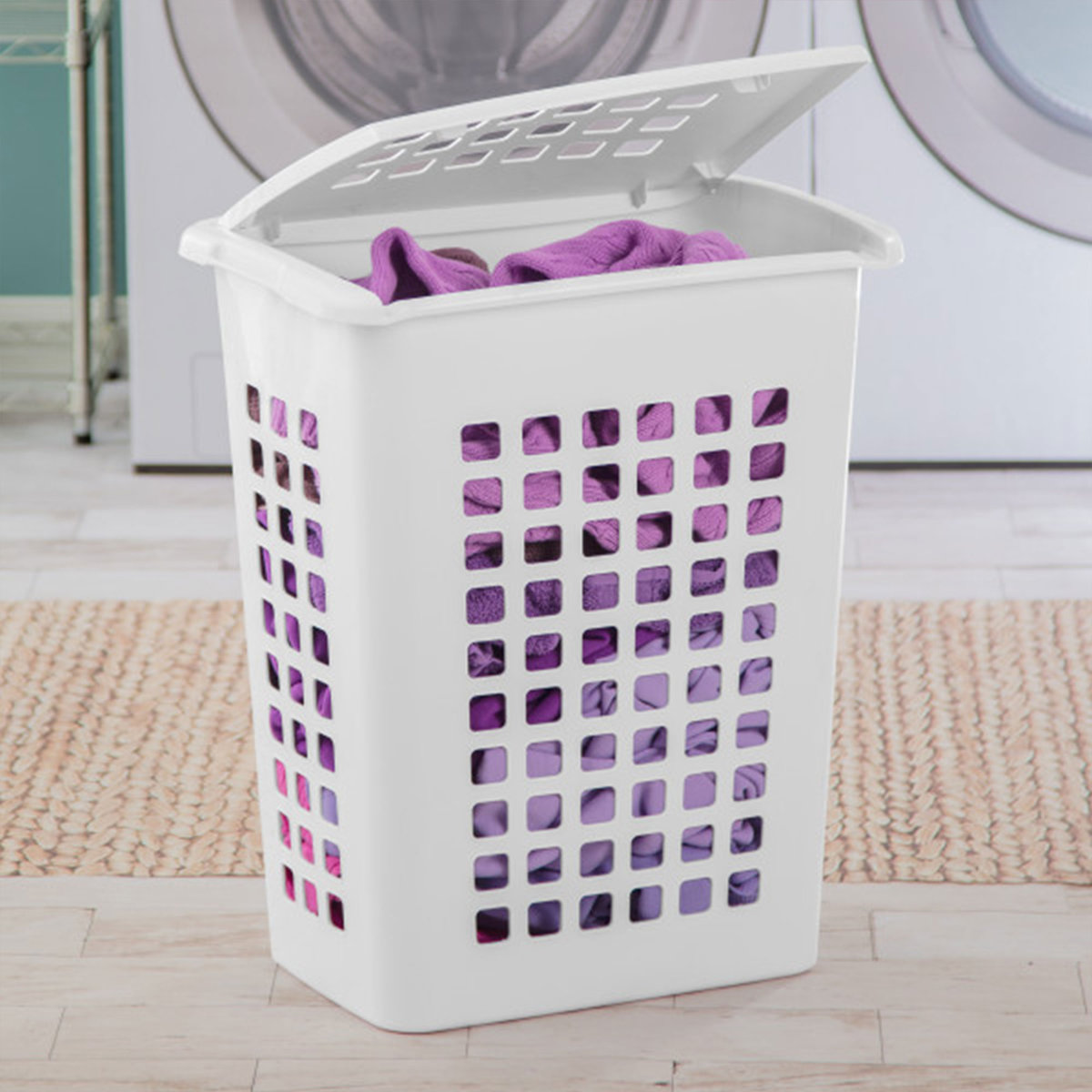 Sterilite Rectangular LiftTop Plastic Laundry Hamper Basket Bin w/ Lid
